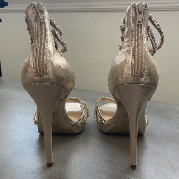 GOLD ANKLE STRAP RHINESTONE HEELS-NINA NEW YORK - NEVER WORN SZ 8 - Picture 4 of 6